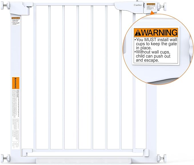 Cumbor 2 Pack 29.7-46" Baby Gate for Stairs, Mom's Choice Awards Winner-Auto Close Dog Gate for doorways, Easy Install Pressure Mounted Pet Gates indoor, Easy Walk Thru Wide Safety Gate for Dog, White