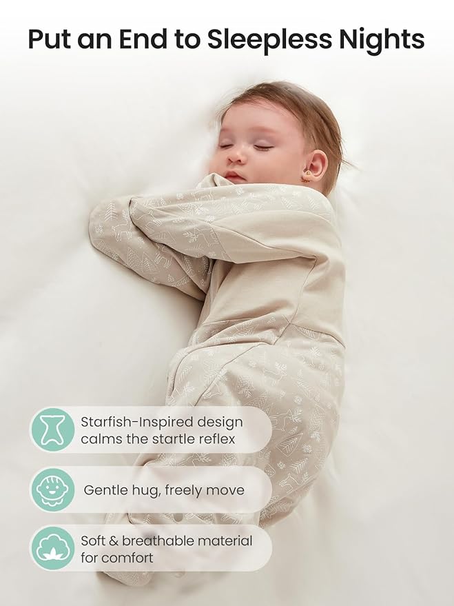 GROWNSY Transitional Swaddle Sleep Sack 3-6 Months, Starfish Design Baby Swaddle Sack, Dual-Zipper for Easy Diaper Changes, Proper Hip Development & Openable Foot Button, 12-20lbs, Deer