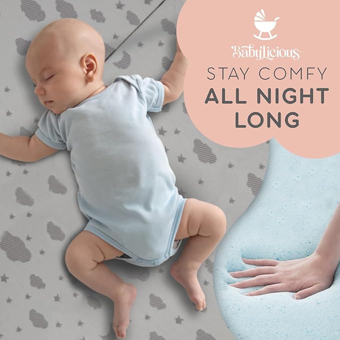 Babylicious Waterproof Pack and Play Mattress Topper | 38" x 26" x 1.5" | Carry Bag Included | Trifold Style - Breathable Soft Plush Foam - Portable Mattress Topper- Baby Foam Mattresses for Babies