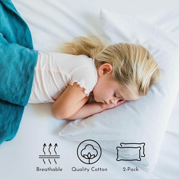 Little Sleepy Head Toddler Pillow -13x18 Soft Hypoallergenic Toddler Pillows for Sleeping, Best Kids Pillow for Better Neck Support, Better Naps in Bed, a Crib, or at Preschool! (2-Pack)