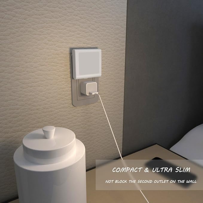 MAZ-TEK Plug-in Led Night Light with Auto Dusk to Dawn Sensor,Adjustable Brightness Warm White Lights for Hallway,Bedroom, Kids Room, Kitchen, Stairway, 2 Pack