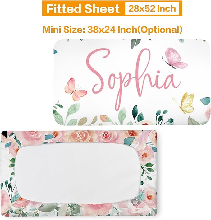 Custom Baby Bedding Set: Personalized Pink Butterfly Bedding Baby Blanket Fitted Sheet Changing Cover Nursery Rug Room Decor Gift Idea