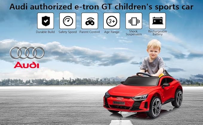 12V Kids Electric Vehicle with Remote Control, Audi Officially Licensed, Bluetooth Music, Rocking Mode, LED Lights, Leather Seat, 3 Speeds, Battery Powered Electric Vehicle Toy for Boys & Girls