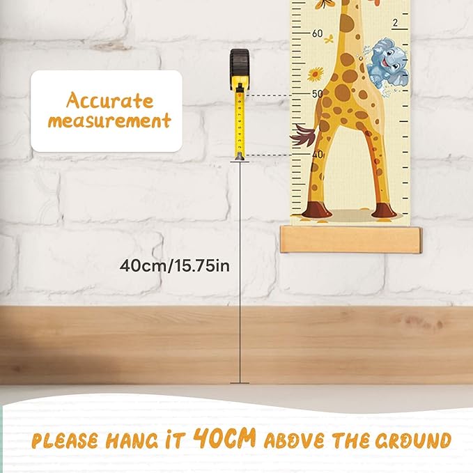 Woodemon Customize Name Growth Chart Wall, Funny Giraffe Premium Canvas Removable Height Chart for Kids, Height Measurement for Wall, Unisex Kids Room Wall Decor, Measuring Height Charts