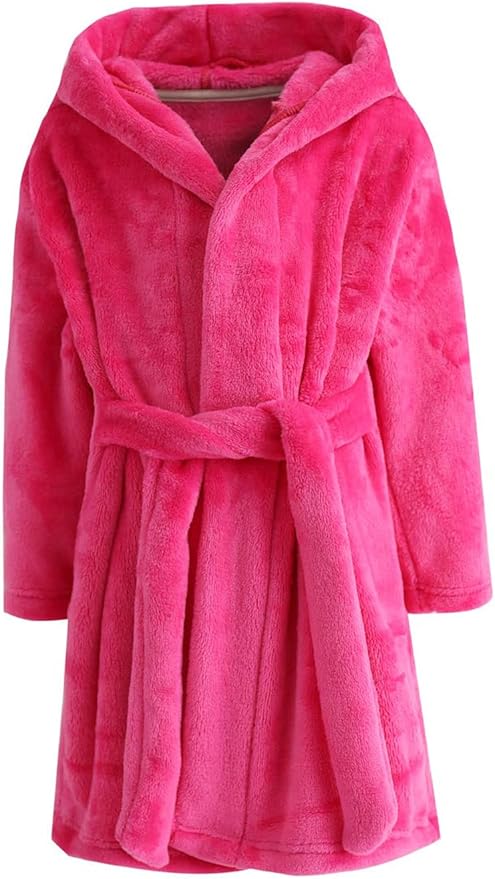 Boys Girls Robe Kids Flannel Hooded Bathrobe Sleepwear Pajamas Toddler Soft Plush Robes for Girls 2-16 Years
