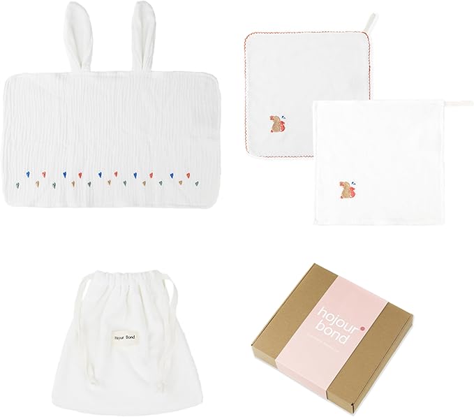 Soft Muslin Hand Towel Set of 4 with Embroidery,Lovely Burp Cloth Towel,Absorption Absorbent Cotton Fabric,Newborn Essentials,Neutral Baby Stuff,Kids Towel Set,White Towels,4 Piece