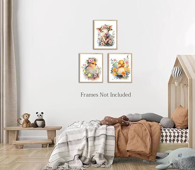 LNLAGBO Baby Watercolor Farm Animals Nursery Wall Art Prints,Cute Baby Animal Nursery Farm Wall Art, Animals Themed Posters for Farmhouse Kids Room Decor,Set of 6(8"X10"Unframed)