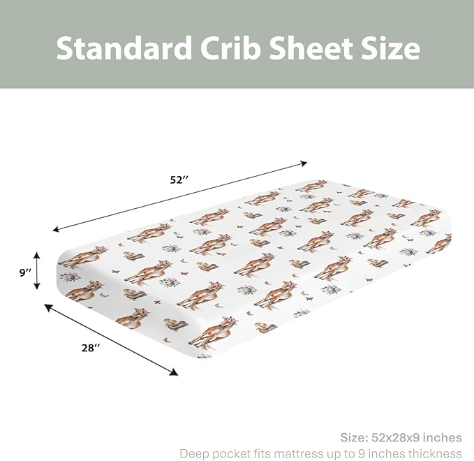 Floral Horse Cowgirl Baby Crib Sheets for Boy Girl 52x28Inch Cowgirl Boots Hat Flowers Butterflies Soft Snug Fitted Crib Mattress Cover Western Horses Baby Sheet for Standard Crib & Toddler Mattress