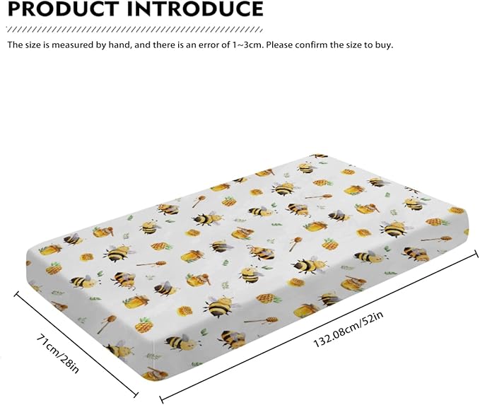 Bee Honey Baby Crib Sheets Neutral for Standard Crib Mattress Pads Cartoon Bee Honeycomb Fitted Crib Sheet Nursery Crib Mattress Cover Boys Girls Toddler Bed Sheet Stretchy Breathable Nursery Bed