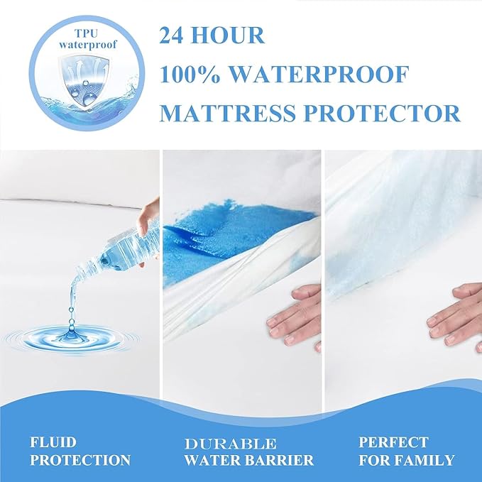 2 Pack Softhour Full Size Waterproof Mattress Protector, Stretch to 21'' Deep Pocket, Soft Breathable, Ideal for Home & Commercial Use