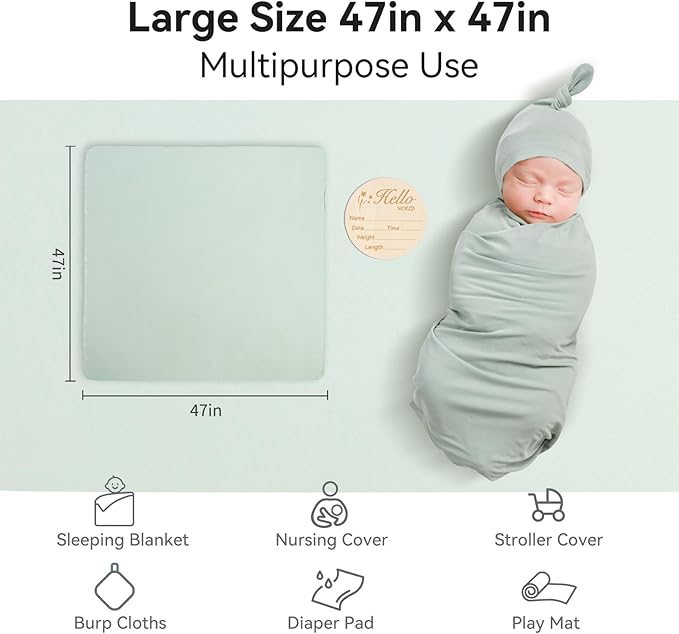 Rayon Made from Bamboo Baby Swaddle Blanket,2 Pack Soft & Breathable Receiving Blankets for Infant Newborn, Swaddle Wrap for Babies Girl and Boy, 47 x 47 Inch, (Sage & Oat)