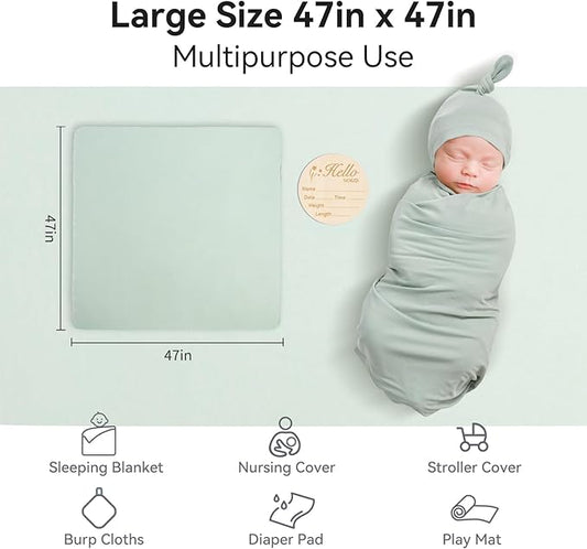 Rayon Made from Bamboo Baby Swaddle Blanket,2 Pack Soft & Breathable Receiving Blankets for Infant Newborn, Swaddle Wrap for Babies Girl and Boy, 47 x 47 Inch, (Sage & Oat)