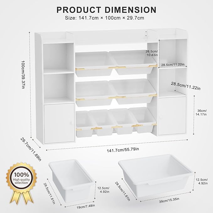 PTINFLUCE Toy Storage Organizer with 8 Toy Bins, Kids Toy Organizers and Storage with Shelf, Toddler Bookshelf and for Classroom, Living Room, Kids Room, Playroom