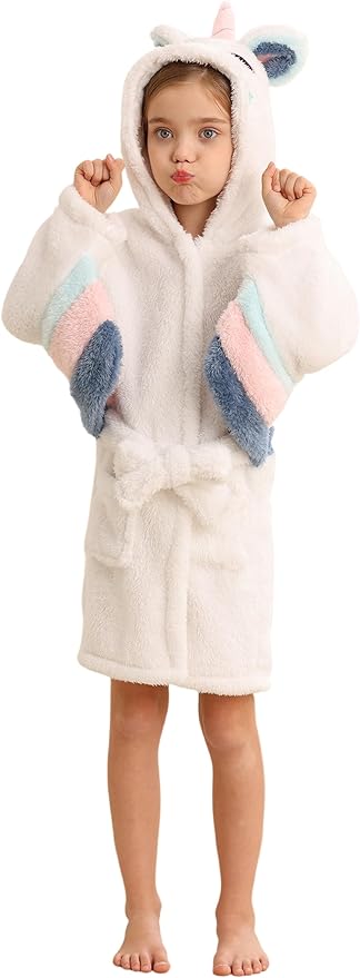DELEY Girl's Robe Baby Boys Hoodie Robes Toddler Bathrobes for Kids Pajamas Sleepwear