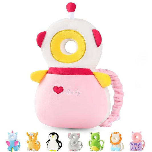 JunNeng Baby Head Protector Backpack, Toddler Walking Fall Head Protection, Robot Pink