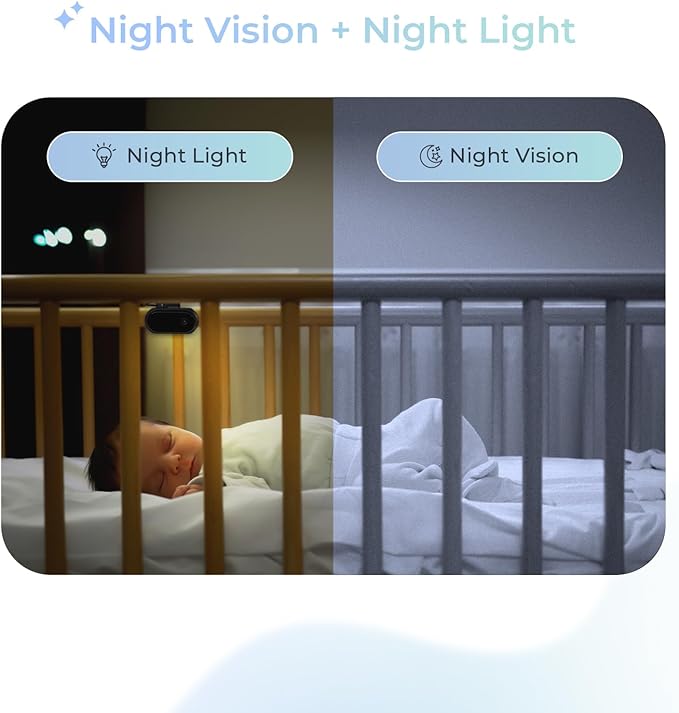Tiny Traveler Ai Smart Wireless Baby Car Monitor (TT006B) - AI-Powered Safety Alerts: Cry/Laugh/Stand Detection, Virtual Fense, Long Range 1000ft Night Vision Lullabies Night Light - Black