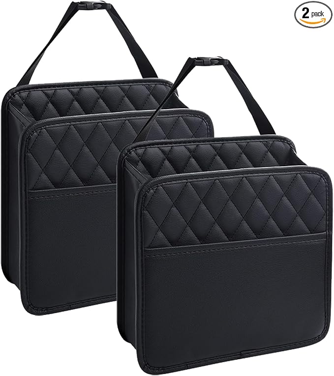 LXUNYI Car Seat Organizer,2 Pack Waterproof Pu Leather Backseat Car Organizer and Storage Bag Foldable Universal Hanging Car Seat Back Organizers for Kids & Adults Car Travel Accessories（Black）