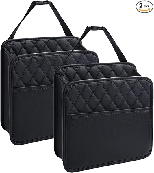 LXUNYI Car Seat Organizer,2 Pack Waterproof Pu Leather Backseat Car Organizer and Storage Bag Foldable Universal Hanging Car Seat Back Organizers for Kids & Adults Car Travel Accessories（Black）
