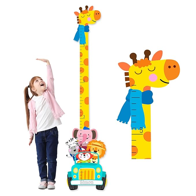 Woodemon Personalized Name Wooden Growth Chart for Wall, Animal Travel Wood Baby Height Growth Chart Wall Kids Room Nursery Wall Decor