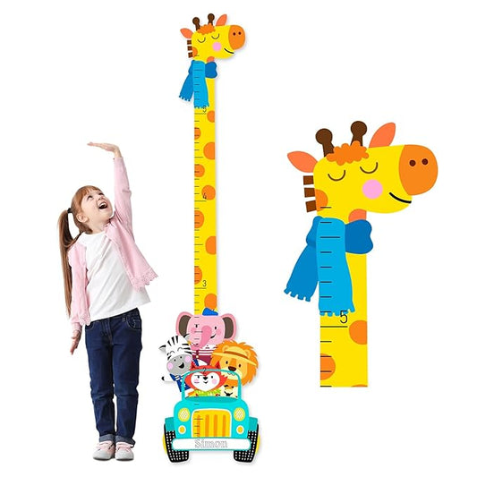 Woodemon Personalized Name Wooden Growth Chart for Wall, Animal Travel Wood Baby Height Growth Chart Wall Kids Room Nursery Wall Decor