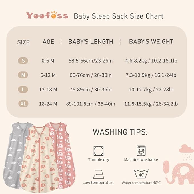 Yoofoss Baby Sleep Sack 12-18 Months Wearable Blanket for Babies 100% Organic Cotton 2-Way Zipper TOG 0.5 Toddler Sleeping Sack 3 Pack, Comfy Lightweight Sleep Sacks