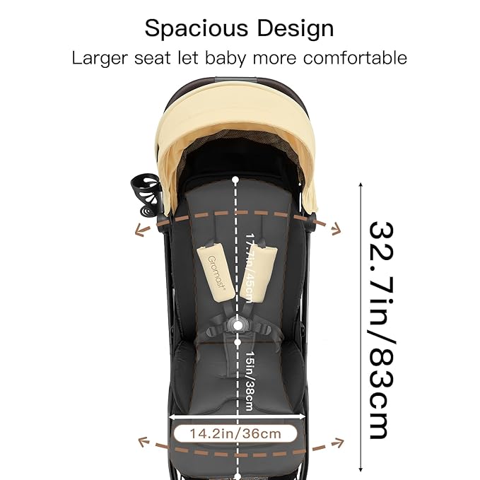 Gravity Folding Baby Stroller - Portable Travel Toddler Stroller w/Adjustable Backrest, Canopy, Footmuff & Cup Holder, Lightweight and UV Protected, One-Hand Automatic Folding - Beige