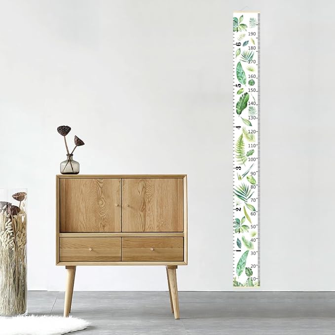 Nustila Green Plants Growth Chart for Kids Baby Height Chart Ruler Removable Canvas Wooden Frame Hanging Wall Rulers Measurement Charts for Toddler Room Nursery Decor - 79"X7.9" with Beige Wood