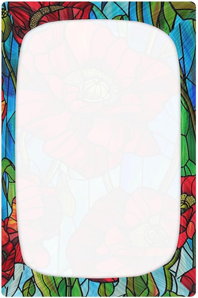 Glass Art Poppy Blue Crib Sheets Standard Crib Toddler Mattresses Cover Fitted Baby Bed Sheet Breathable Crib Mattress Sheet for Girls Boys 52" x 28"x5''