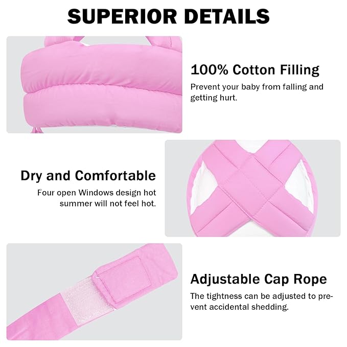 Baby Head Protector Baby Helmet for Crawling Walking, No Bumps Safety Head Adjustable Protective Cap for Walking, Playing (Pink)