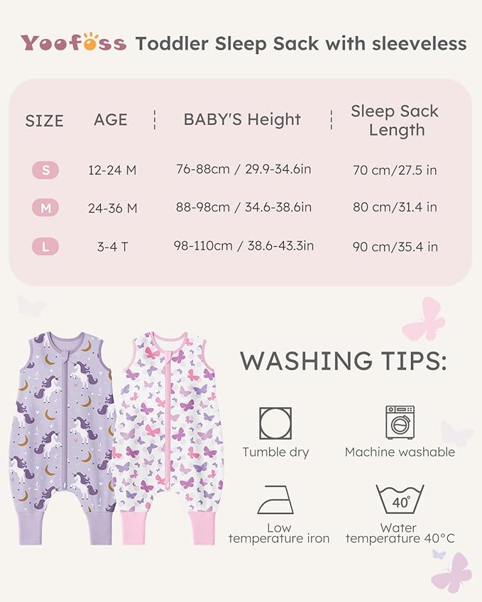 Yoofoss Toddler Sleep Sack With Feet 3-4T 100% Organic Cotton Baby Sleep Sack with Legs Toddler Wearable Blanket with 2-Way Zipper