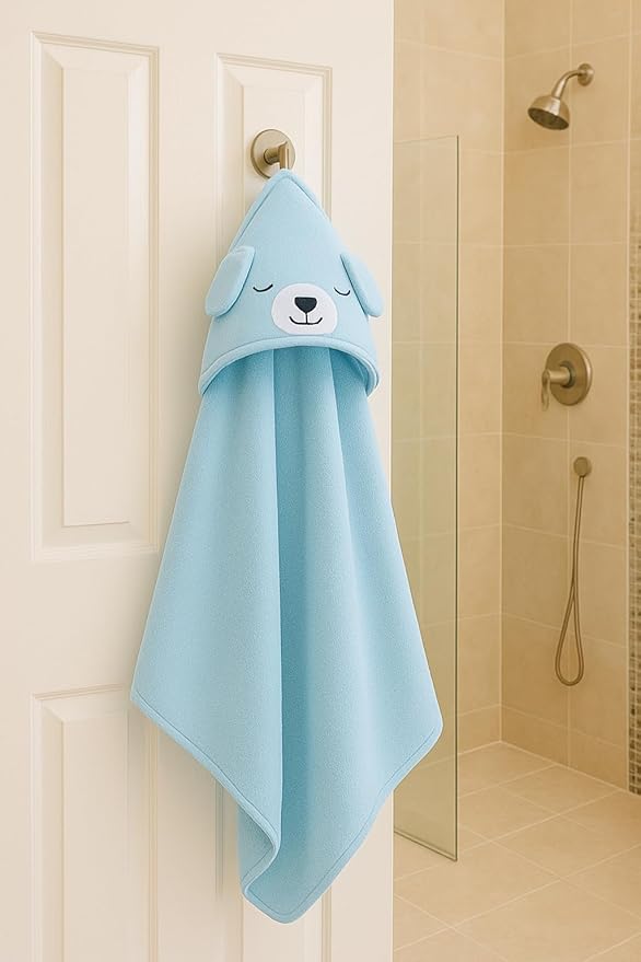 My Tiny Nugget Hooded Baby Bath Towel Set (2-Pack) – Soft & Absorbent | Blue & White | Cute Animal Hood | Plush Bath Wraps for Newborns Infant & Toddlers | Baby Registry Gift Bundle (Blue + White Set)