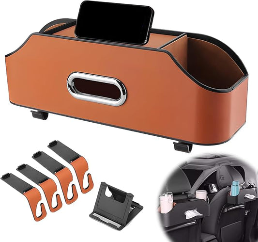 4-in-1 Car Backseat Organizer, 2026 New Car Seat Back Storage Box, Multifunctional Car Back Seat Storage Organizer with Cup Holders, Tissue Box Slot, Hooks to Keep Your Ride Clean & Organized (Orange)