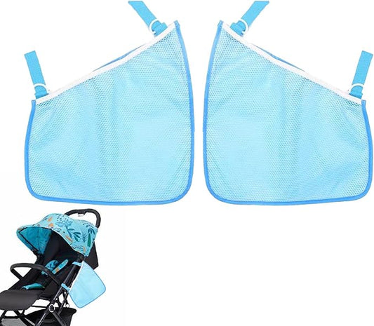 Alovexiong 2 Pack Universal Stroller Organizer Bag, Side Sling Cargo Stroller Net, Non-Slip and Adjustable Straps Storage Mesh Bag for Baby Accessories, Mesh Cargo Net for Stroller Storage -Blue