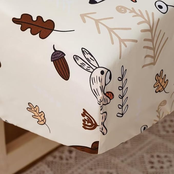 CLOTHKNOW Animal Toddler Bedding Sets for Boys, 4 Pieces Bedding Sets, Yellow Beige Bear Cartoon Pattern, Soft Crib Bed Set Including Comforter, Flat Sheet, Fitted Sheet and Pillowcase