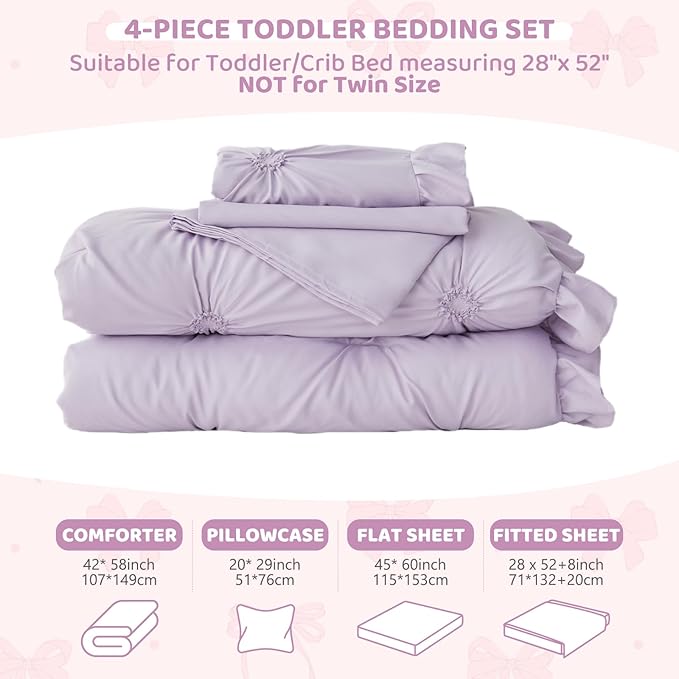Wowelife Princess Toddler Bedding Set for Girls, Boho Toddler Tufted Bed Set, 4 Pieces Ruffles Jacquard Embroidery Toddler Girl Comforter with Comforter, Fitted Sheet, Flat Sheet and Pillowcase