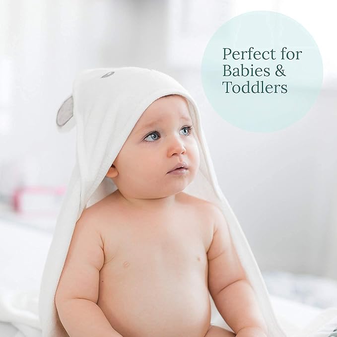 HIPHOP PANDA Hooded Towel - Rayon Made from Bamboo, Bath Towel with Bear Ears for Newborn, Babie, Toddler, Infant - Absorbent Large Baby Towel - Bear, 37.5 x 37.5 Inch