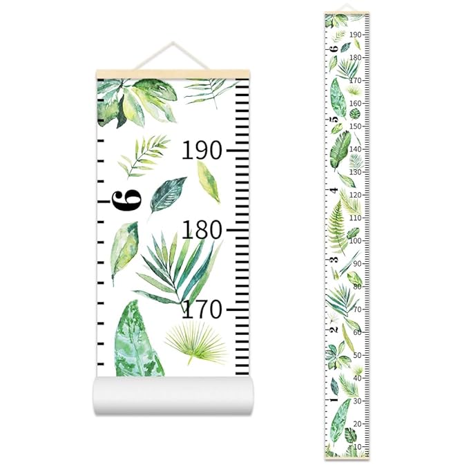 Nustila Green Plants Growth Chart for Kids Baby Height Chart Ruler Removable Canvas Wooden Frame Hanging Wall Rulers Measurement Charts for Toddler Room Nursery Decor - 79"X7.9" with Beige Wood