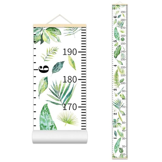 Nustila Green Plants Growth Chart for Kids Baby Height Chart Ruler Removable Canvas Wooden Frame Hanging Wall Rulers Measurement Charts for Toddler Room Nursery Decor - 79"X7.9" with Beige Wood