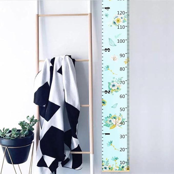 Nustila Flowers Plants Growth Chart for Kids Baby Height Chart Ruler Removable Canvas Wooden Frame Hanging Wall Rulers Measurement Charts for Floral Toddler Room Decor - 79"X7.9" with Beige Wood