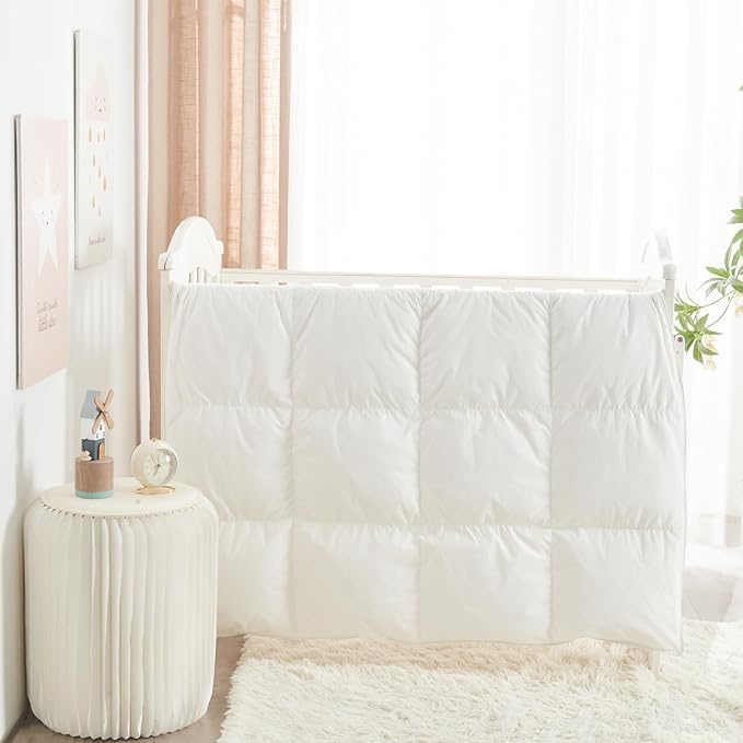 Toddler/Travel/Crib Goose Down Comforter Duvet/Blanket Multifunctional,100% Organic Cotton & Washable Unisex Kids,All Season,White 47x60