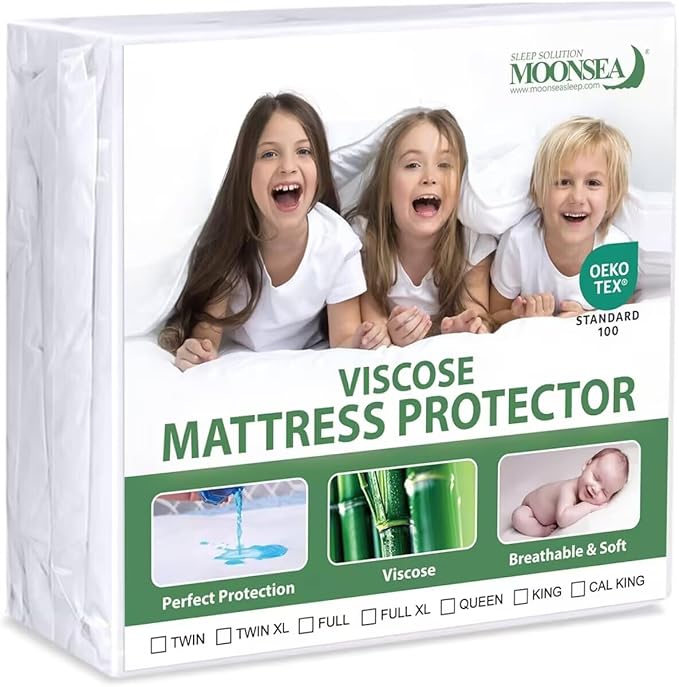 Twin XL Mattress Protector Waterproof, Viscose Cooling Jersey Extra Long Twin Size, Skin Friendly and Breathable Mattress Pad Cover with 14" Deep Pocket