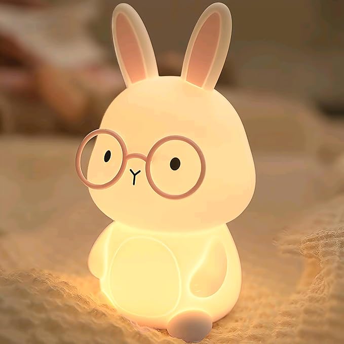 FAMIDUO Bunny Night Light, Rabbit Lamp for Kids, Rechargeable LED Nightlight for Easter Gift,Silicone Bedside Lamp with Touch Color Changing,3 Levels Dimmable/Timmer Nursery Bedroom Light,Room Decor