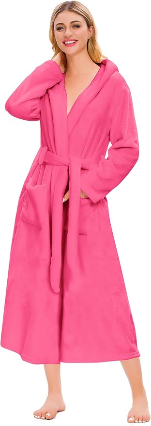 Umeyda Girls & Women Fleece Hooded Robes, Soft Fuzzy Bathrobe Warm Plush Fluffy Bath Robe for Kids Womens