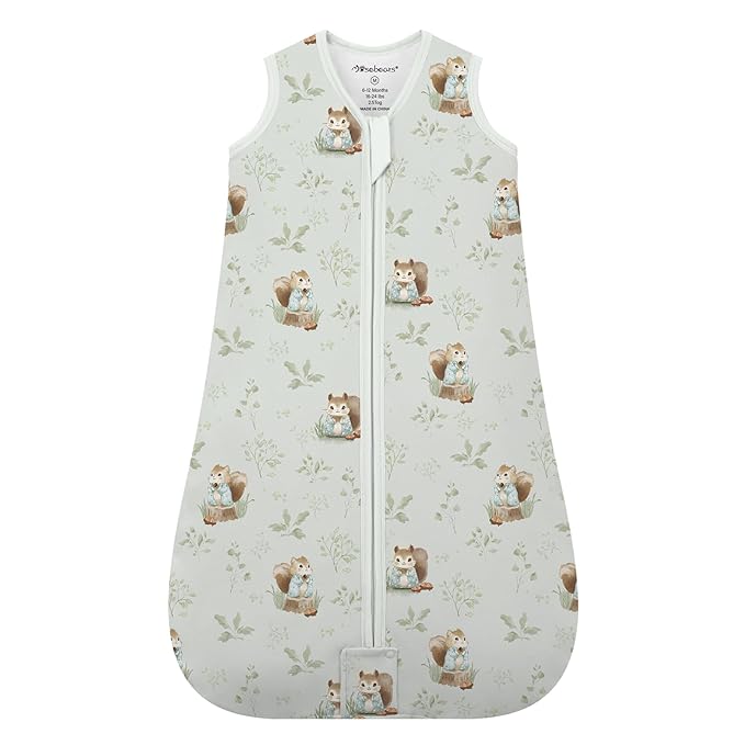 Mosebears Sleep Sack Baby Winter Wearable Blanket with 2-Way Zipper,2.5 TOG Cotton Sleep Sack Unisex(Green Animal,0-6 Months)