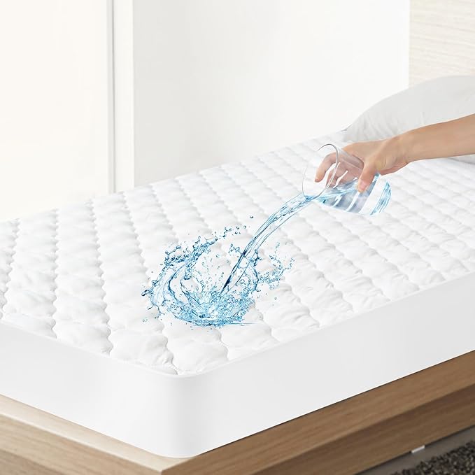 Twin Extra Long (XL) Mattress Pad Waterproof Protector, Twin XL Mattress Protector Cover for College Dorm, Breathable & Noiseless Twin XL Mattress Topper Fitted with Deep Pocket to 14" Depth