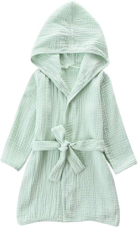 Organic Cotton Toddler Bathrobe, Soft and Breathable Baby Robe for Kid, Boy& Girl Hooded Robe Muslin