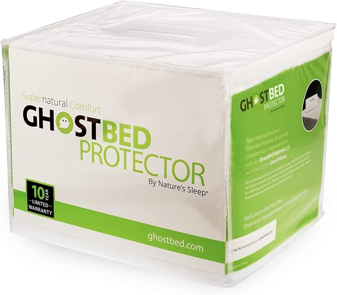 GhostBed Water Resistant Mattress Protector Cover - Noiseless, Lightweight, Breathable and Plastic-Free - Full White