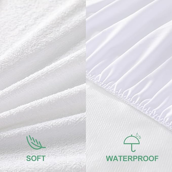 King Size Waterproof Mattress Cover, Premium Terry Top Mattress Cover, Breathable, Noiseless, Cooing & Machine-Washable Bed Cover with 21" Deep Pocket