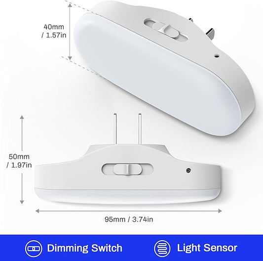 DORESshop Blue Night Light, Auto On/Off, 0-100 LM Adjustable Brightness, Dimmable Plug Into Wall Night Light for Kids Room, Bedroom, Stair Lights, Blue, 1W, 2 Pack