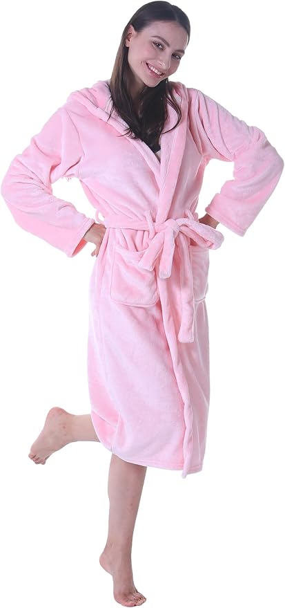 CuteOn Bathrobe for Women Soft Fleece Hooded Plush Loungewear